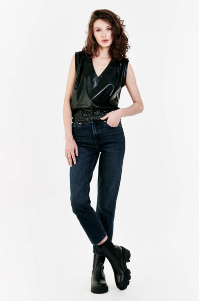 Aria Mixed Media Faux Leather Top