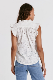 Ellie White Ruffle Embroidered Top