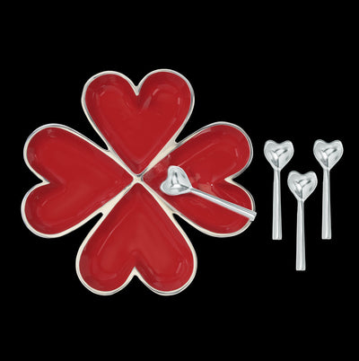 4 Hearts Platter with Heart Spoons