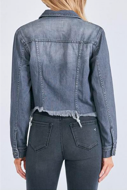 Grey distressed jean jacket clearance