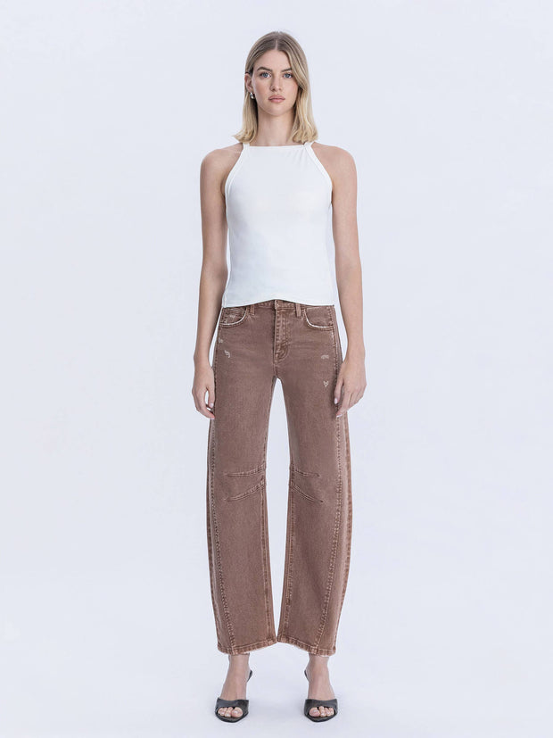 Light Cocoa High Rise Ankle Barrel Leg Jeans