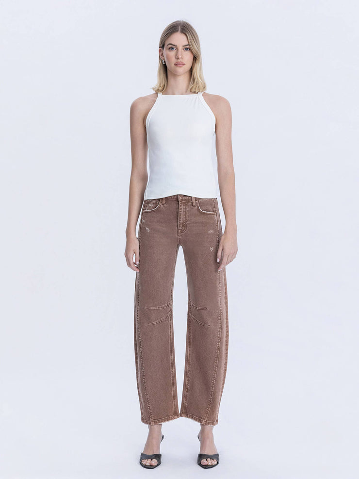 Light Cocoa High Rise Ankle Barrel Leg Jeans