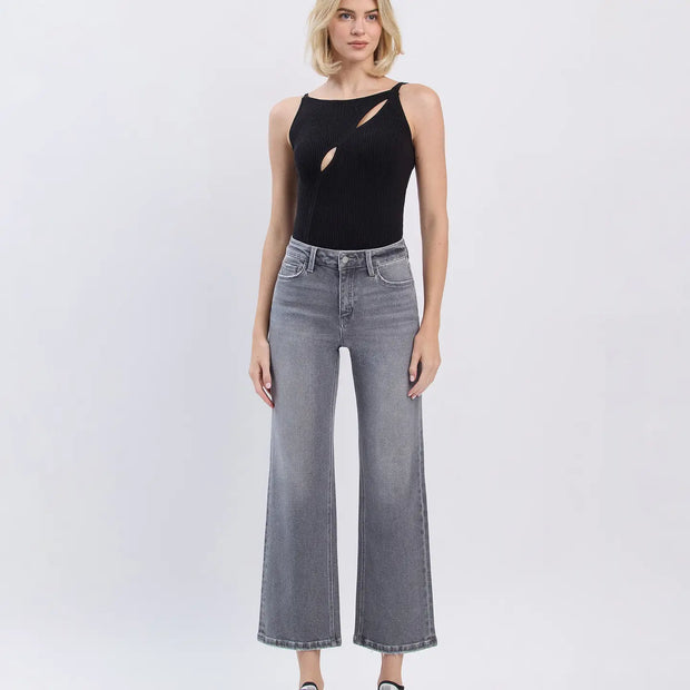 Eden Grey High Rise Ankle Slim Wide Leg Jean