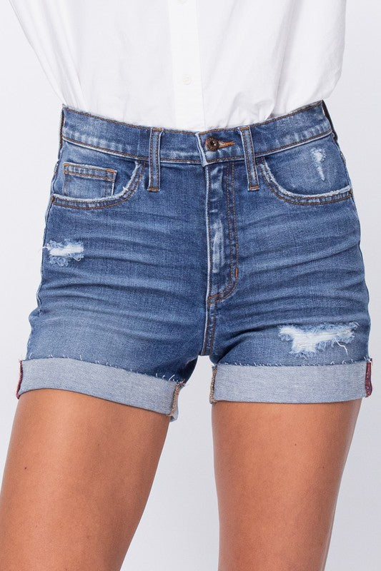 Cheri High Rise Distress Raw Edge Jean Shorts