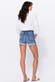 Cheri High Rise Distress Raw Edge Jean Shorts