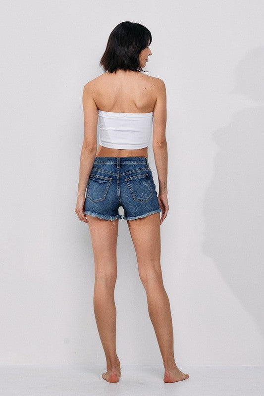 Casey Mid Rise Distress Jean Shorts