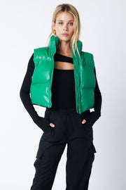 Liza Faux Leather Cropped Puffer Vest