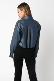 Bette Cropped Faux Leather Button Down