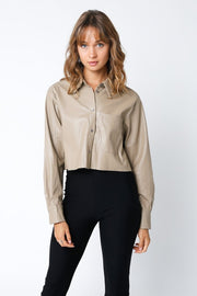 Bette Cropped Faux Leather Button Down