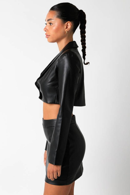 Maxwell Faux Leather Cropped Blazer