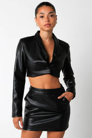 Maxwell Faux Leather Cropped Blazer