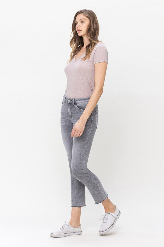 Faded Grey Mid Rise Crop Slim Straight Jean