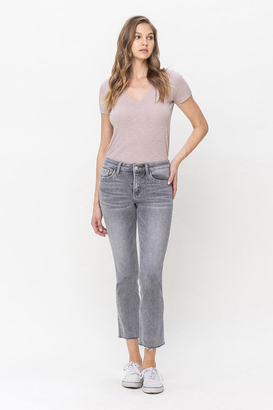 Faded Grey Mid Rise Crop Slim Straight Jean