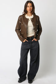 Romi Faux Leather Jacket with Gold Buttons