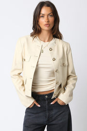 Romi Faux Leather Jacket with Gold Buttons
