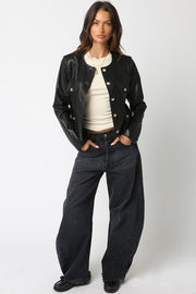 Romi Faux Leather Jacket with Gold Buttons