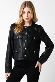 Romi Faux Leather Jacket with Gold Buttons