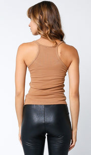 Fitted Ribbed Spaghetti Strap Tank