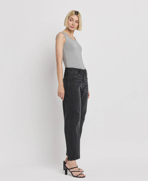 Rebel Black High Rise Barrel Jeans