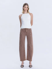Light Cocoa High Rise Ankle Barrel Leg Jeans