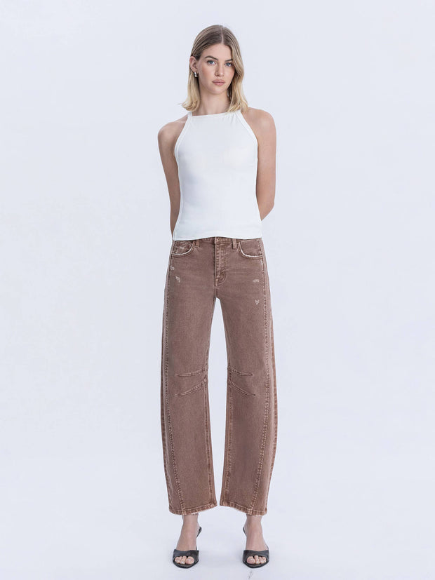 Light Cocoa High Rise Ankle Barrel Leg Jeans