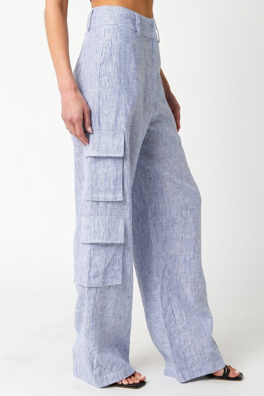 Railroad Stripe Linen Cargo Pants