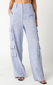 Railroad Stripe Linen Cargo Pants