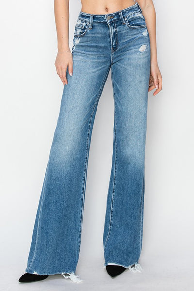 Jenni Raw Hem Mid Rise Wide Leg Jean