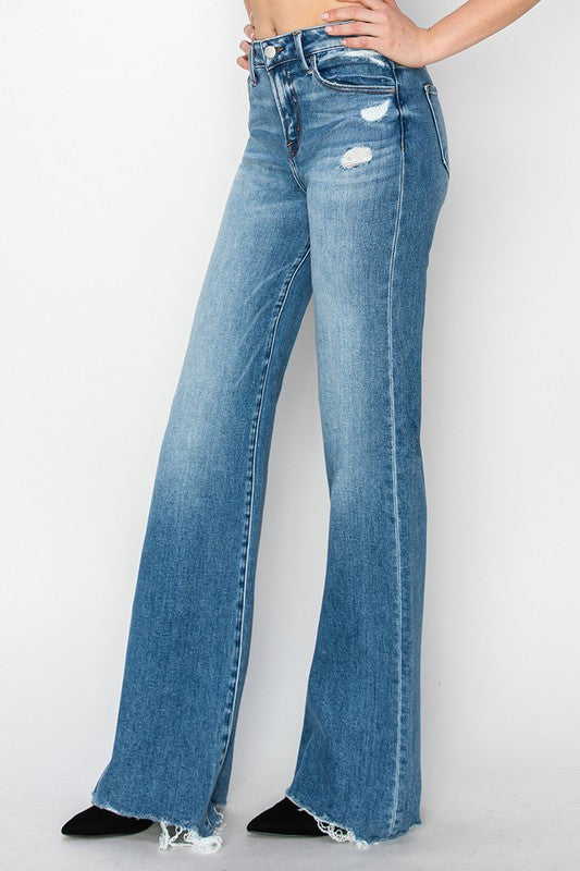 Jenni Raw Hem Mid Rise Wide Leg Jean