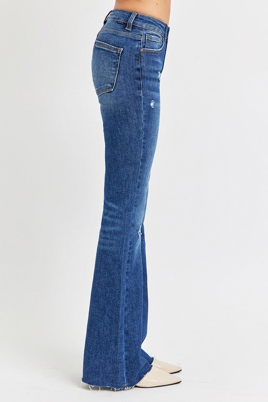 Lola's Mid Rise Dark Denim Flare Jeans - Long