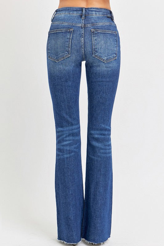 Lola's Mid Rise Dark Denim Flare Jeans - Long