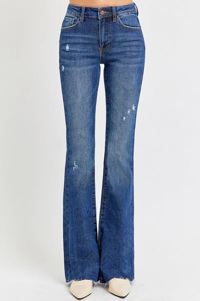 Lola's Mid Rise Dark Denim Flare Jeans - Long