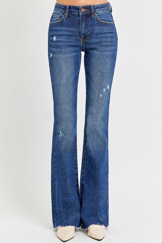 Lola's Mid Rise Dark Denim Flare Jeans - Long