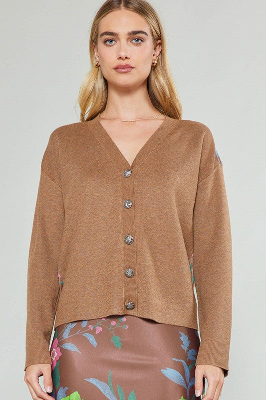 Hazelnut Floral Contrast Cardigan