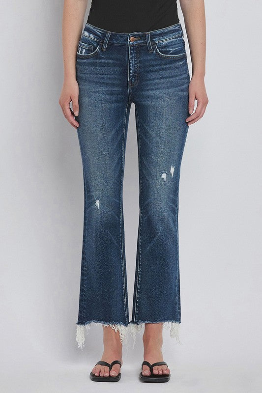 Connie Mid Rise Frayed Hem Crop Bootcut Jeans