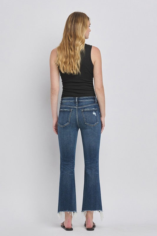 Connie Mid Rise Frayed Hem Crop Bootcut Jeans