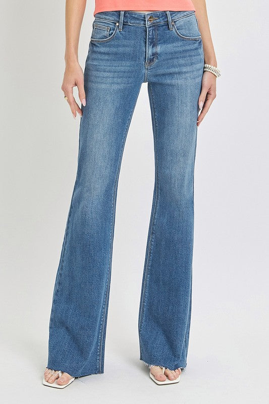 Leni Mid Rise Medium Denim Flare Jeans