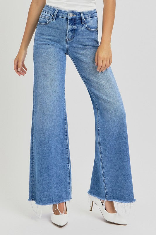 Amanda Light Wash Mid Rise Wide Leg Jean