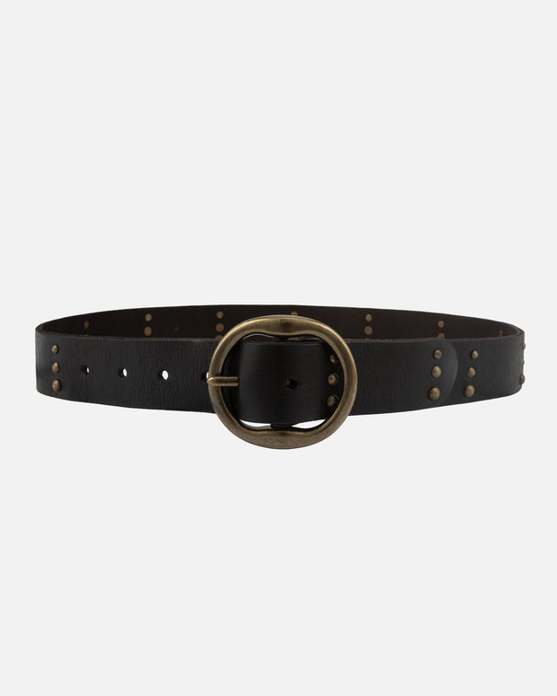 Dion | Round Buckle Leather Studded Belt