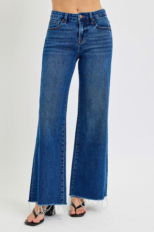 Amanda Dark Mid Rise Wide Leg Jean