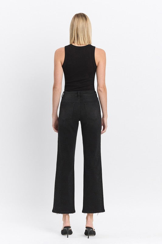 Aliah High Rise Slim Wide Jean with Rhinestones