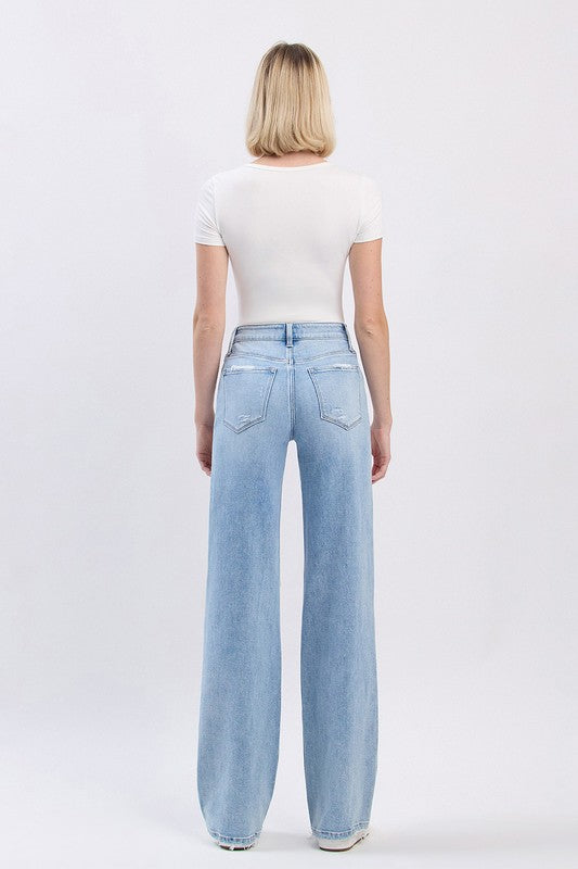 Halsey High Rise Distressed Wide Leg Jeans