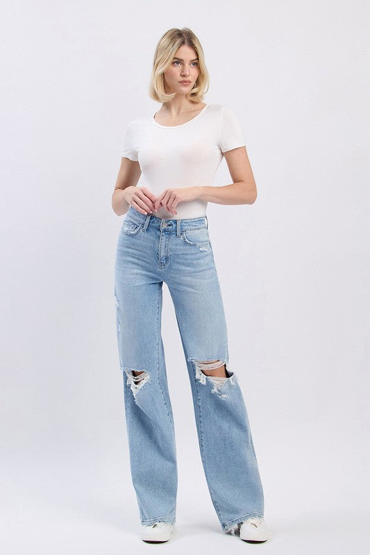 Halsey High Rise Distressed Wide Leg Jeans