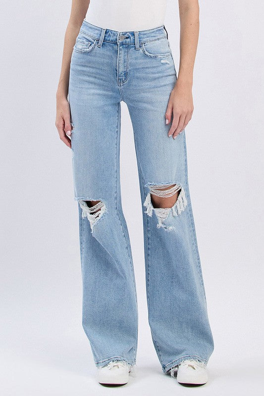 Halsey High Rise Distressed Wide Leg Jeans