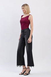 Washed Black High Rise Cropped Wide Leg Jean