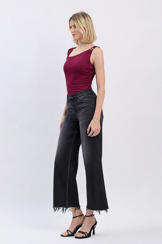 Washed Black High Rise Cropped Wide Leg Jean