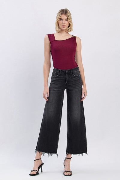 Washed Black High Rise Cropped Wide Leg Jean