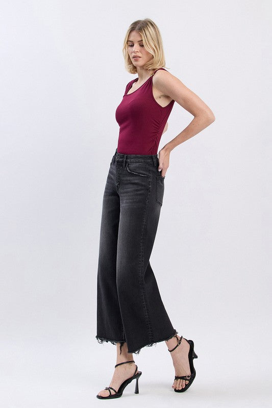 Washed Black High Rise Cropped Wide Leg Jean