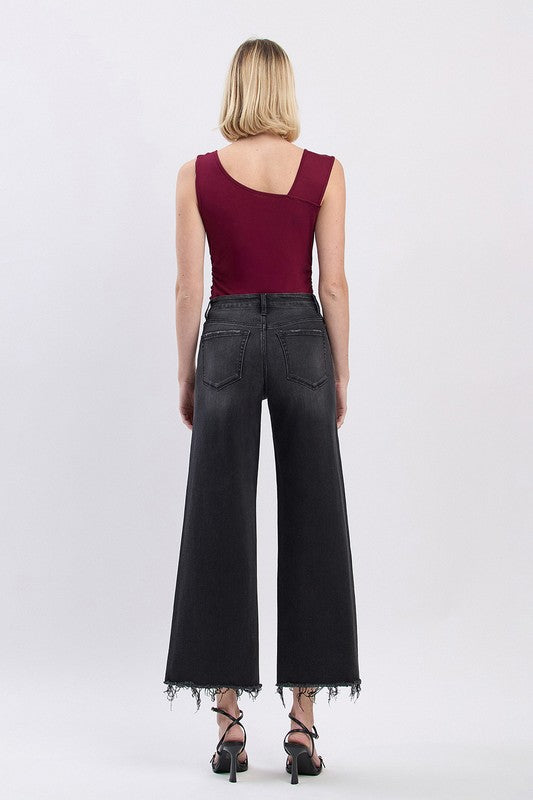 Washed Black High Rise Cropped Wide Leg Jean