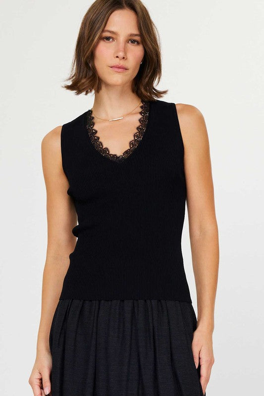 Lace Neck Sleeveless Sweater